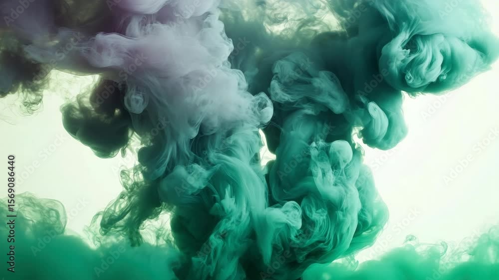 Poster colorful ink swirling in water, creating abstract patterns and textures.