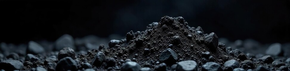 Raw Fossil Fuel Close-up Texture of Dark, Unrefined Energy Source Against Black Background. Ideal for Environmental, Industrial, and Energy Themes.