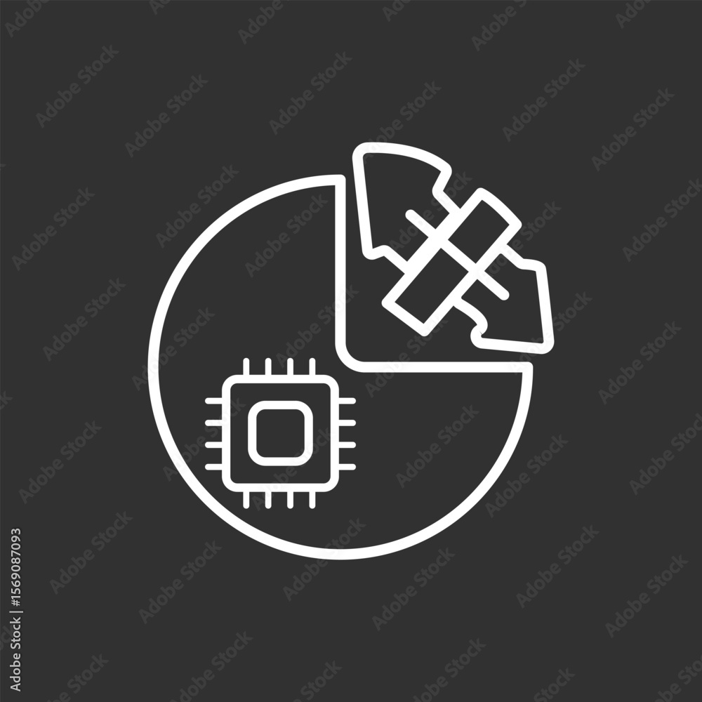 Fototapete Microprocessor Pie Chart icon in black and white background – AI Data Analytics and System Breakdown, Vector sign. Symbol, logo illustration. Vector graphics for Presentation and other