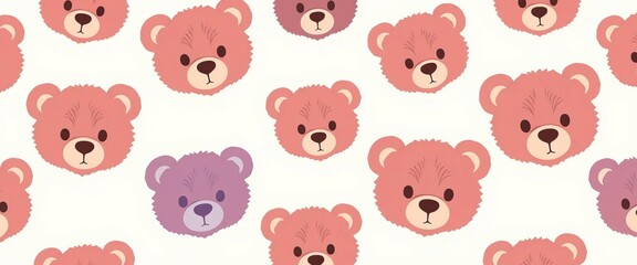 Fototapeta premium Adorable teddy bear head silhouettes repeat in a charming seamless pattern, repeating, repeat