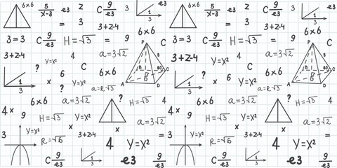 Mathematical Symbols and Formulas on Checkered Background Vector Illustration.