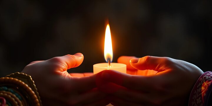 Hands clasped around a burning candle, symbolizing shared healing,   repair,   transformation