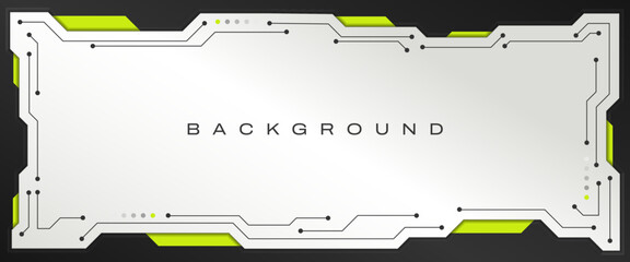 Futuristic Technology Background with Circuit Board Line Elements in White, Gray, and Neon Green Color
