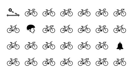 "Bicycle and Cycling Icon Set - Bikes, Helmets, and Gear Symbols"