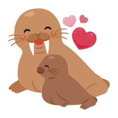 笑顔で寄り添う親子のイラスト