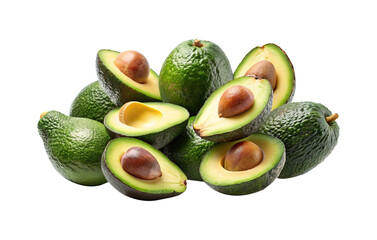 Pile of Fresh Ripe Avocados Cut in Half with Seeds Visible