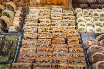 Colorful Array of Delights, Nuts, Pastry, and Syrup Sweets