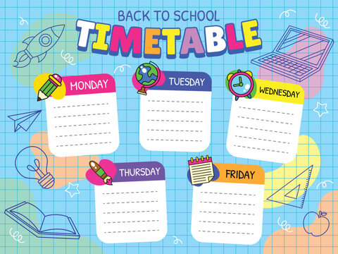 Hand drawn back to school timetable template vector illustration