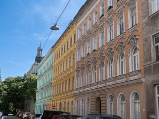 Colorful Buildings Line in Hetzgasse street in Vienna, Austria