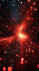 Vibrant, abstract explosion of red and white lights against a dark backdrop evoking a sense of cosmic energy and stellar events.