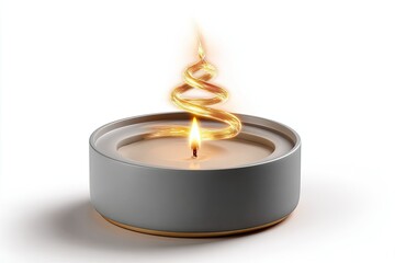Elegant Candle with Golden Spiral Flame on a Clean White Background Studio Shot
