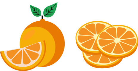 Orange fruit isolated on white background. Vector illustration for design and print