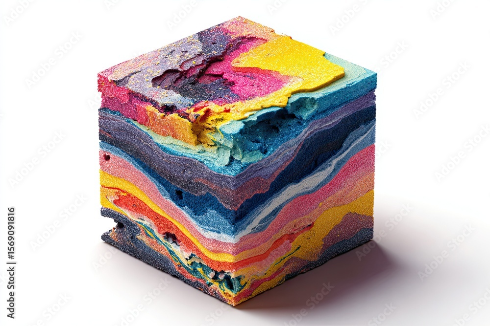 Poster colorful cube stratification: an abstract representation of layers and depth perception