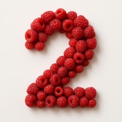 Number Two Made of Raspberries Isolated on White