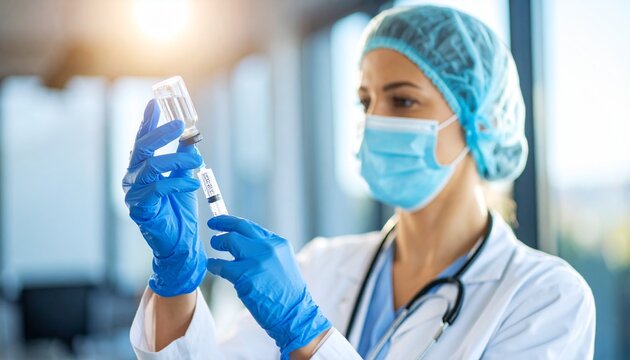 doctor prepares the syringe for vaccination
