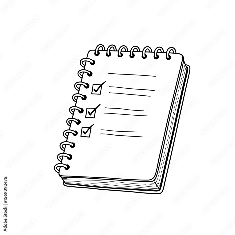 Poster sketchbook with checklist and checked items on white background