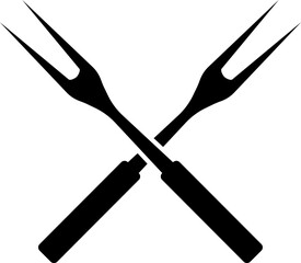 Two crossed carving forks for a grill.