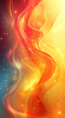 Flowing abstract design, fiery energy, cosmic dust, soft ethereal light, warm hues, digital art, abstract artwork, illustration