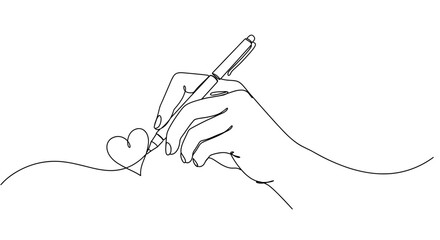 Hand drawing a heart with a pen in minimalistic style  