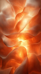 Abstract warm-toned flowing fabric with glowing light. Soft texture and organic shapes create a sense of movement and energy.
