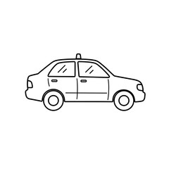 Fototapeta premium Simple line drawing of a police car in profile view 