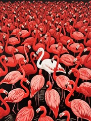 Naklejka premium White Flamingo Standing Out in a Sea of Red Flamingos – Concept of Individuality and Uniqueness