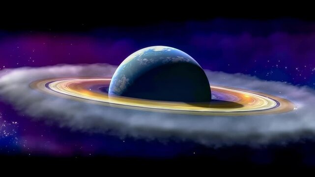 A black hole in the sky with a planet in the background