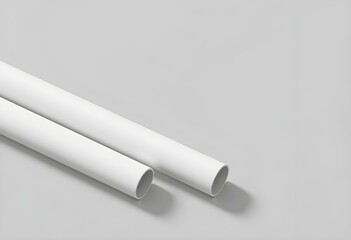 Two White Plastic Pipes on Gray Background – Minimal Plumbing and Construction Concept

