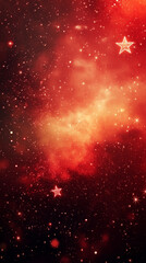 A celestial tapestry of red and gold, twinkling with starlight and cosmic dust.  Glowing star shapes add to the dreamlike quality.