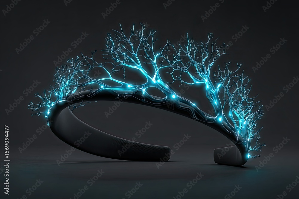 Poster illuminated futuristic wearable technology concept with neural network display