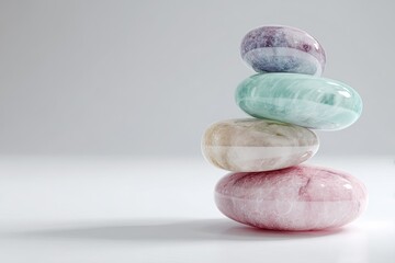 Zen stone balancing tower for relaxation and meditation on minimalist background