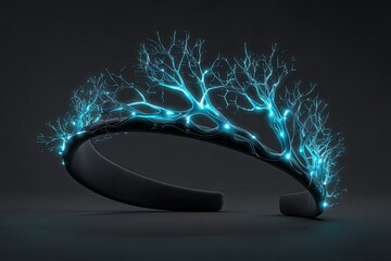Illuminated futuristic wearable technology concept with neural network display
