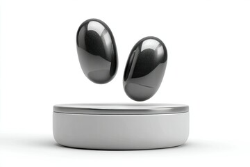 Levitating magnets on a white platform showcasing principles of physics and innovation