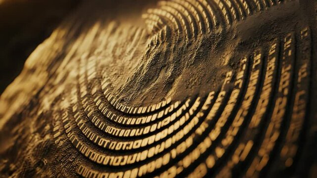 Abstract golden binary code wave pattern with depth and texture.