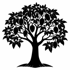 Obraz premium Mango tree black Silhouette Vector on white background