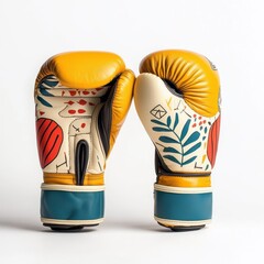 Surreal boxing gloves, isolated on a white background, merging unexpected elements to create an imaginative and unique concept.