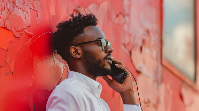 A man deeply engaged on a phone call, appearing focused and busy, possibly handling important work or personal matters in a professional or everyday setting.