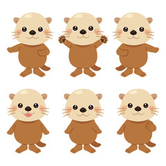 指さしをするラッコのキャラクターイラストセット