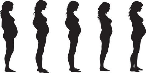 Pregnant Woman silhouettes Belly Growth Collection set. clip art, back lit, beauty, bonding, outline, design element, men