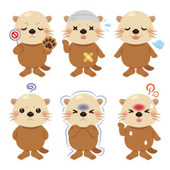 様々な状態のラッコのキャラクターイラストセット