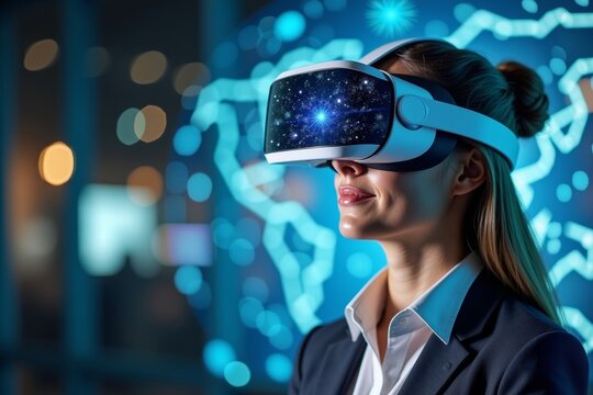 Virtual Reality: Business Professional Engaged in Digital Video Conference Meeting