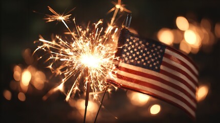 A patriotic display of freedom and celebration with the American flag and sparklers representing hope and joy with soft