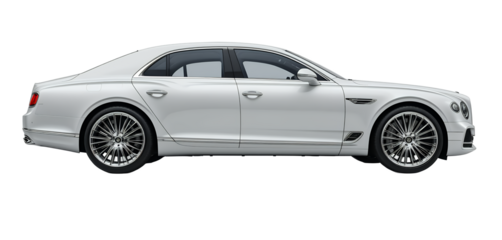 Side view of a sleek luxury white sedan showcasing elegant automotive design and premium