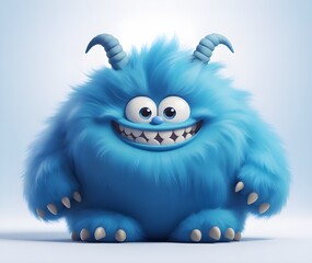 Cute blue furry monster 3D cartoon character