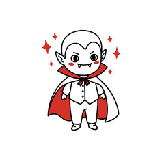 Cute cartoon vampire character with red cape and mischievous smile  