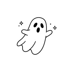Obraz premium Cartoon ghost illustration with sparkling stars in minimalist style 