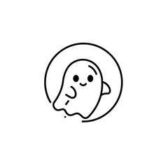 Cute cartoon ghost character smiling inside a circular outline  