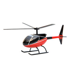 Red and black model helicopter with spinning blades isolated on transparent background