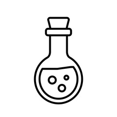 Laboratory flask with liquid and bubbles in outline style  