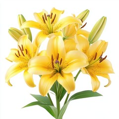 Fototapeta premium A bouquet of yellow lilies, isolate on white background.